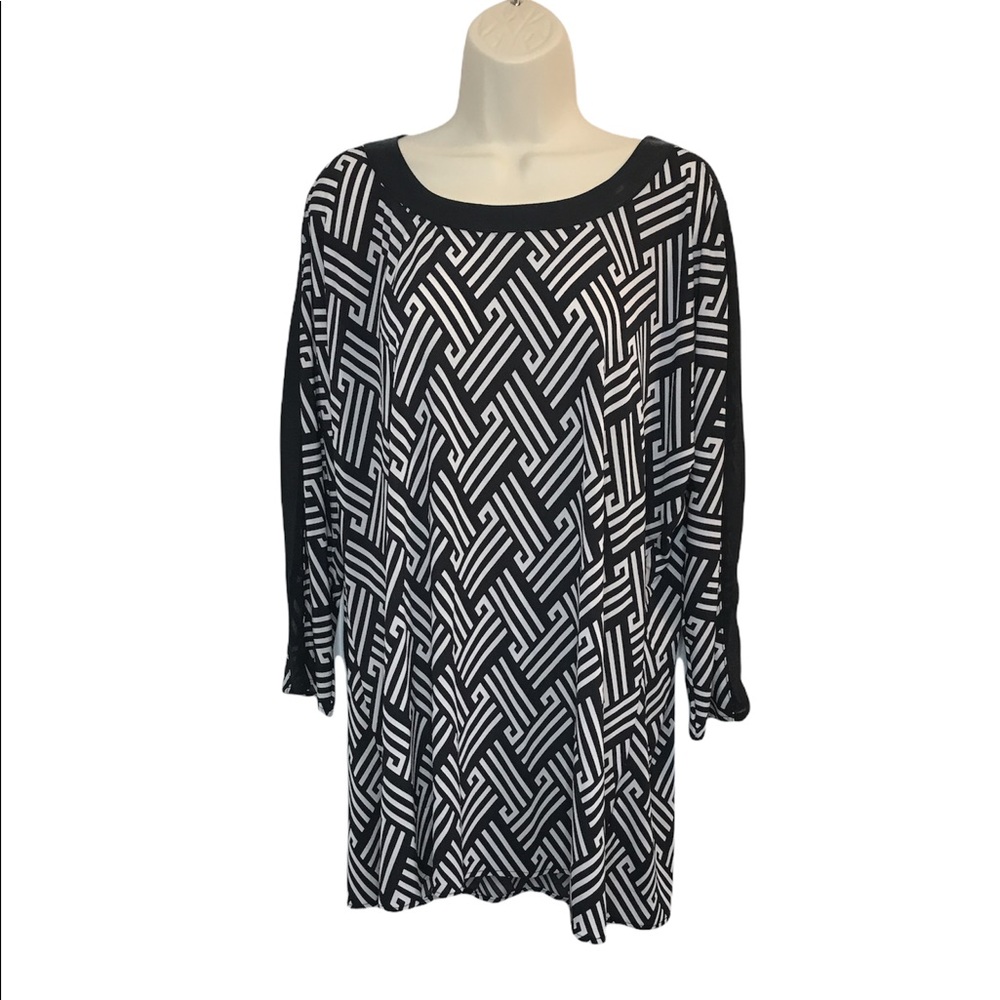 Laura Max Vegan Leather Tunic Blouse Shirt Black White XL Extra Large
